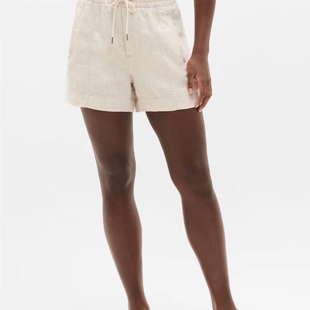 Reiss Neutral High-Waist Drawstring Linen Shorts